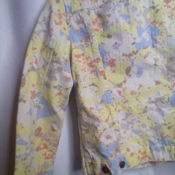 Liz Claiborne Denim Jacket Petite S Long Sleeve Button Up Floral Yellow Blue - Picture 3 of 16